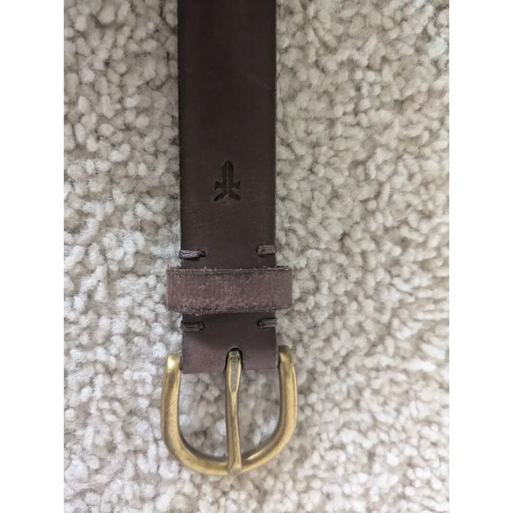 Frye Brown Genuine Leather Twist Side Detail Brass Studded Belt Sz XL